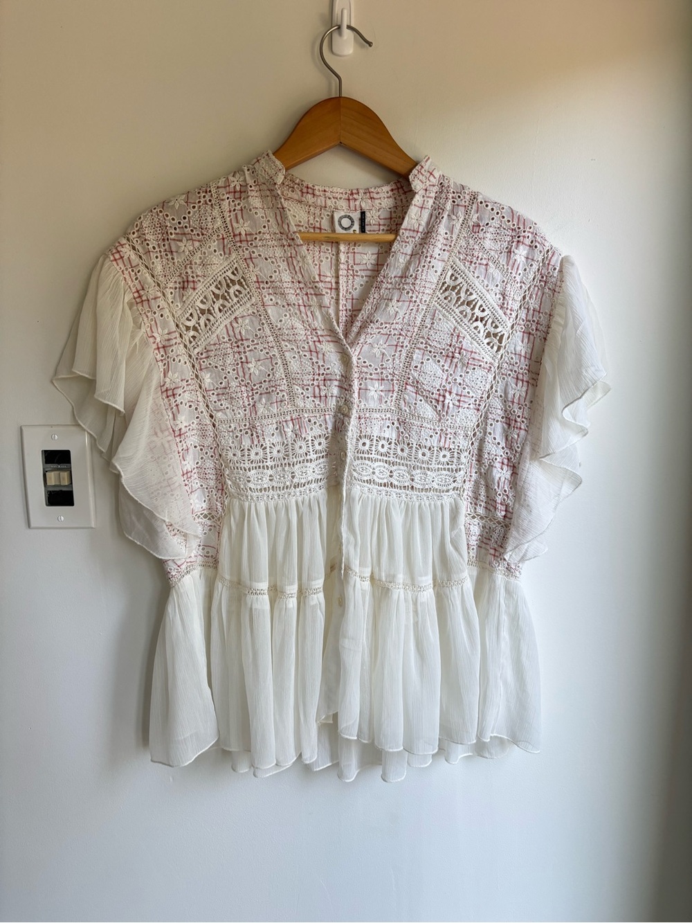 AKEMI & KIM ANTHROPOLOGIE Lindy Plaid eyelet Blouse Top Size Small